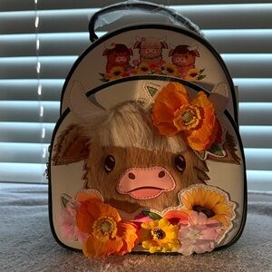 Charming Cow Kids Backpack with Floral Design